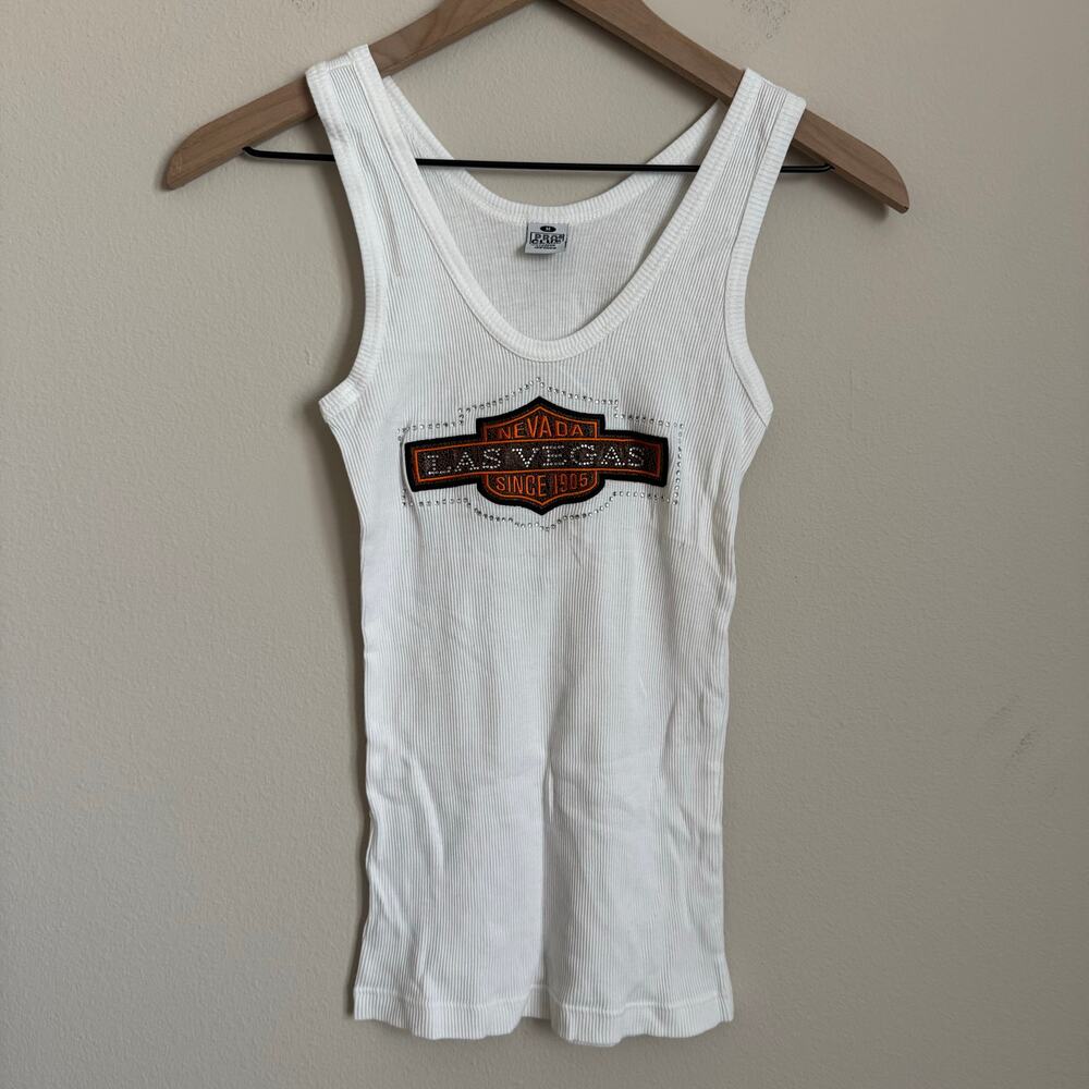 Vintage Pro Club Womens Las Vegas Harley Davidson Rib White Tank Top Size Medium